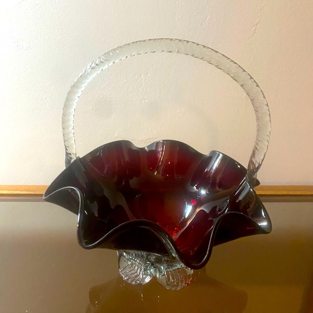 Unique Vintage Deep Red Ruby Glass Basket